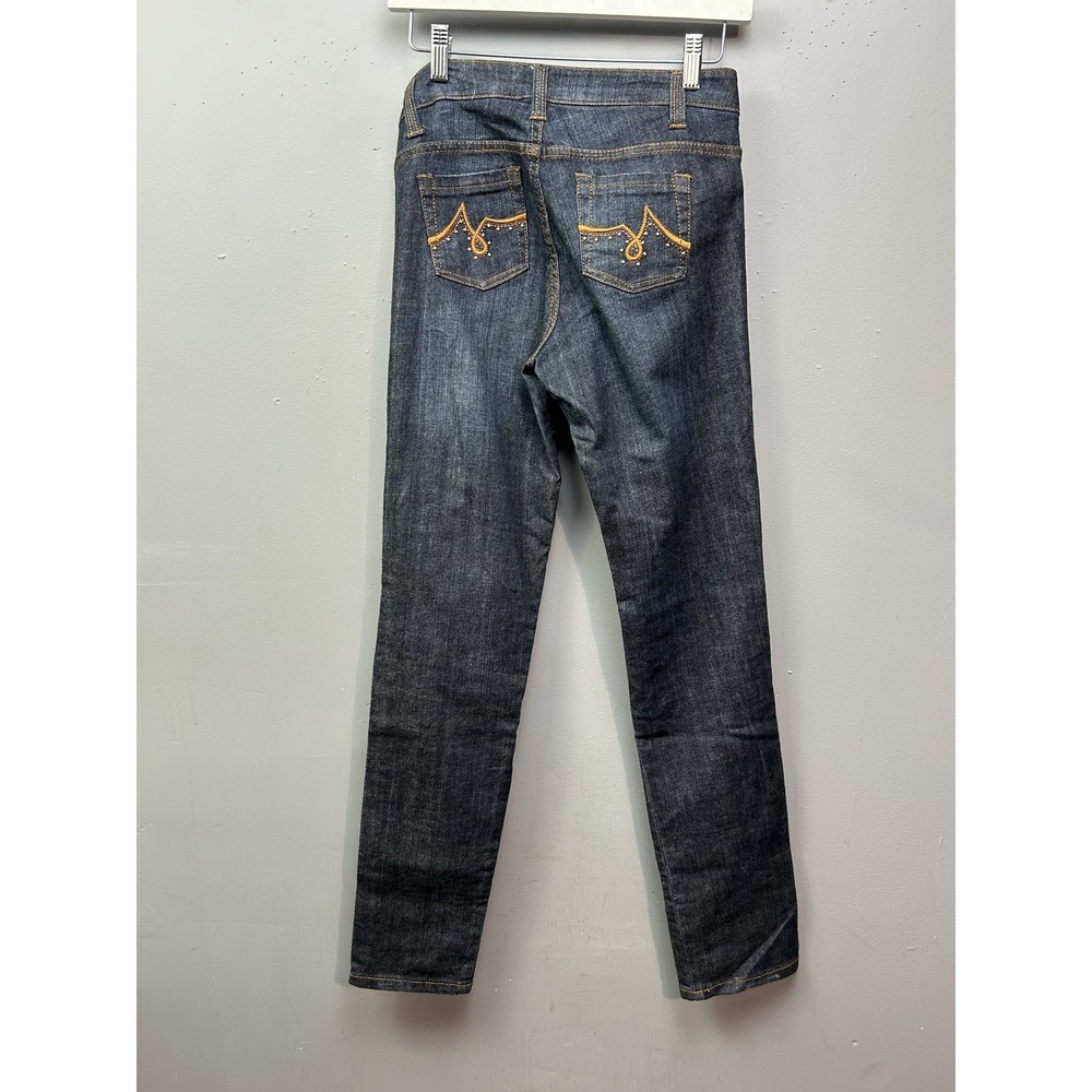 Cache Jeans Womens 2‎ Blue Straight Leg Embellished Pocket Stretch Denim Pants